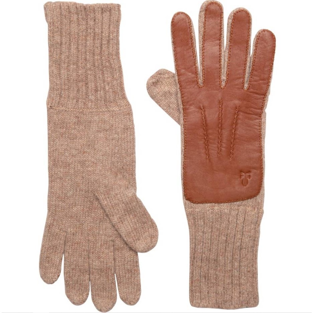 Frye Leather Patch Knit Gloves Cognac S/M NWT